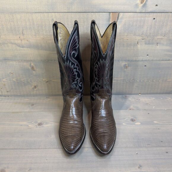Vintage Dan Post Lizard and Leather Cowboy Boots Size 10 - Picture 3 of 9